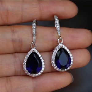 Pear Shaped Dangle Earrings with Silver Plated and AAA Cubic Zirconia